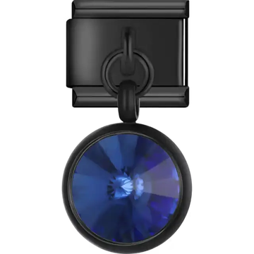 Black blue crystal dangle Italian charm bracelet link