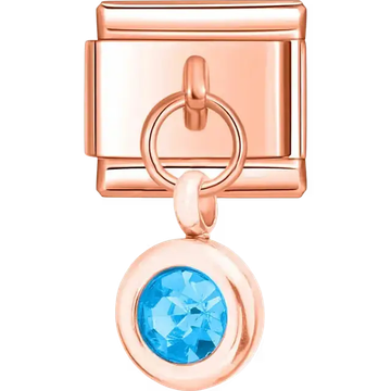 Blue round crystal dangle Italian charm bracelet link