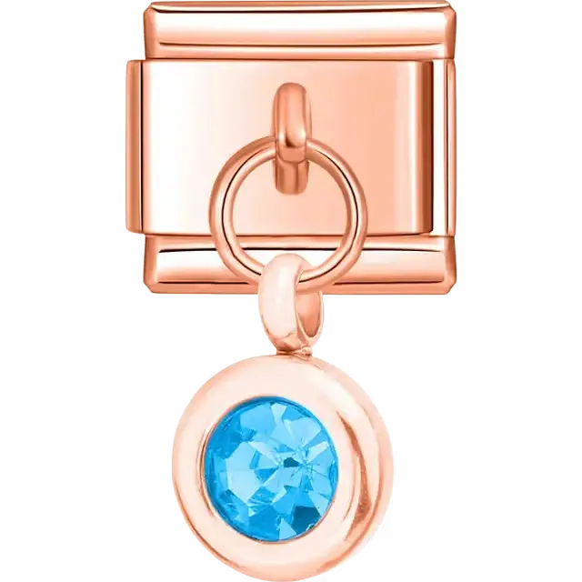 Blue round crystal dangle Italian charm bracelet link