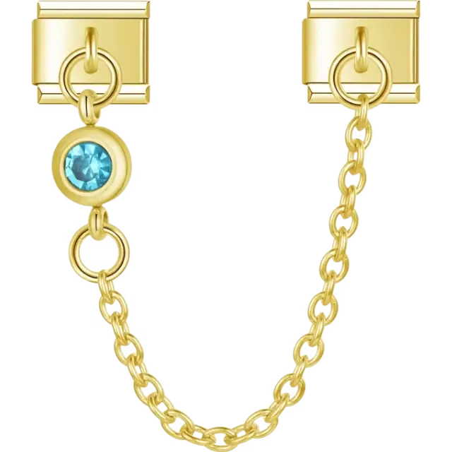 Blue crystal accent with double-link safety chain Italian charm bracelet link