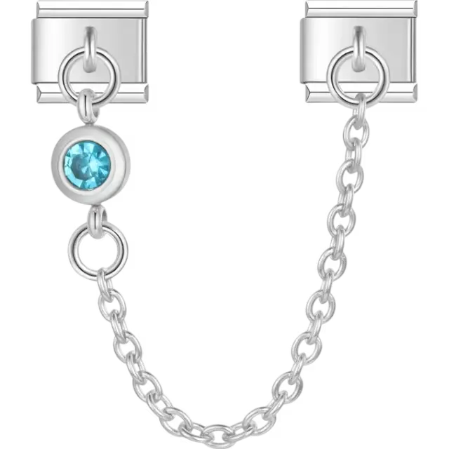Blue crystal accent with double-link safety chain Italian charm bracelet link