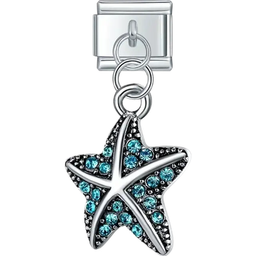 Blue crystal starfish dangle Italian charm bracelet link