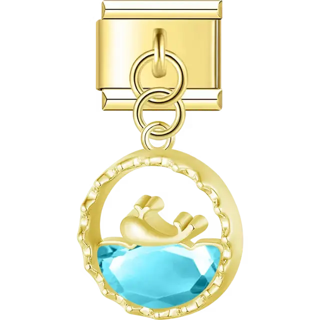 Whale outline with blue crystal body dangle Italian charm bracelet link