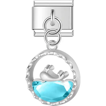 Whale outline with blue crystal body dangle Italian charm bracelet link