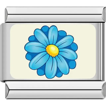 Blue daisy flower yellow center Italian charm bracelet link