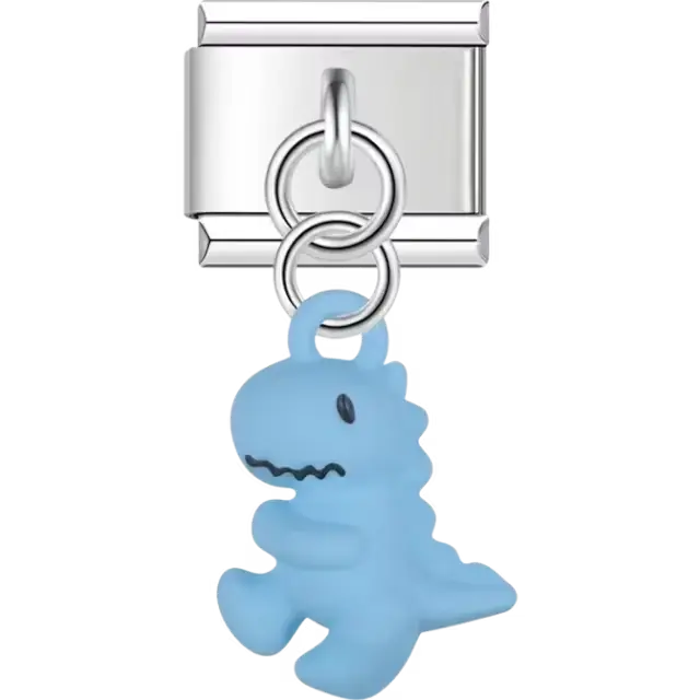 Blue dinosaur dangle Italian charm bracelet link