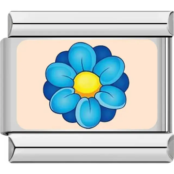 Blue layered daisy flower yellow center cream background Italian charm bracelet link