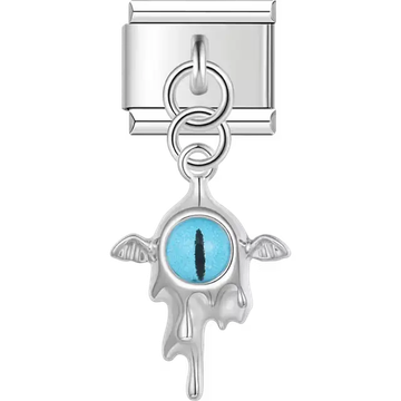 Blue dragon eye with wings design on dangle pendant Italian charm bracelet link