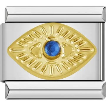 Gold evil eye with blue center Italian charm bracelet link