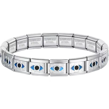 Blue evil eye charms composing stainless steel Italian bracelet