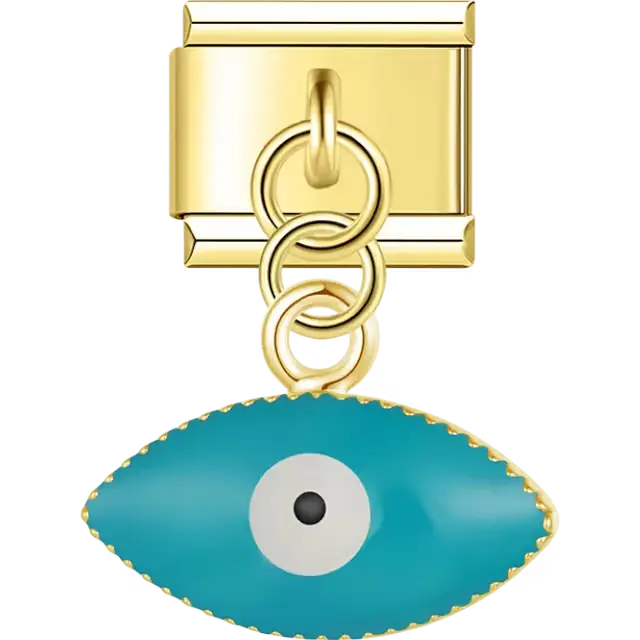 Blue evil eye gold dangle Italian charm bracelet link