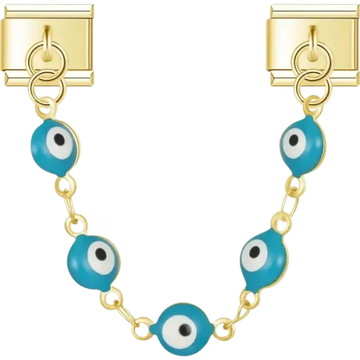 Safety chain charm with blue evil eye beads design Italian charm bracelet link