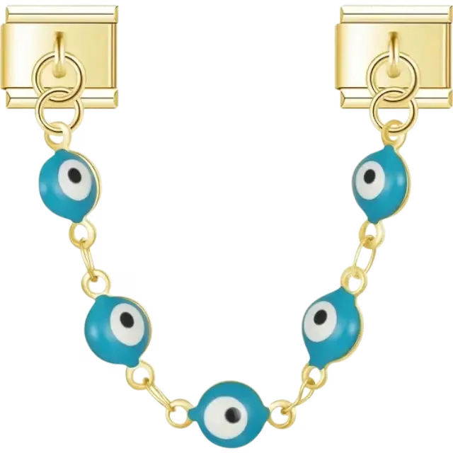 Safety chain charm with blue evil eye beads design Italian charm bracelet link