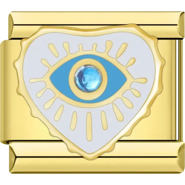 Heart-shaped charm with blue eye and gold accents Italian charm bracelet link