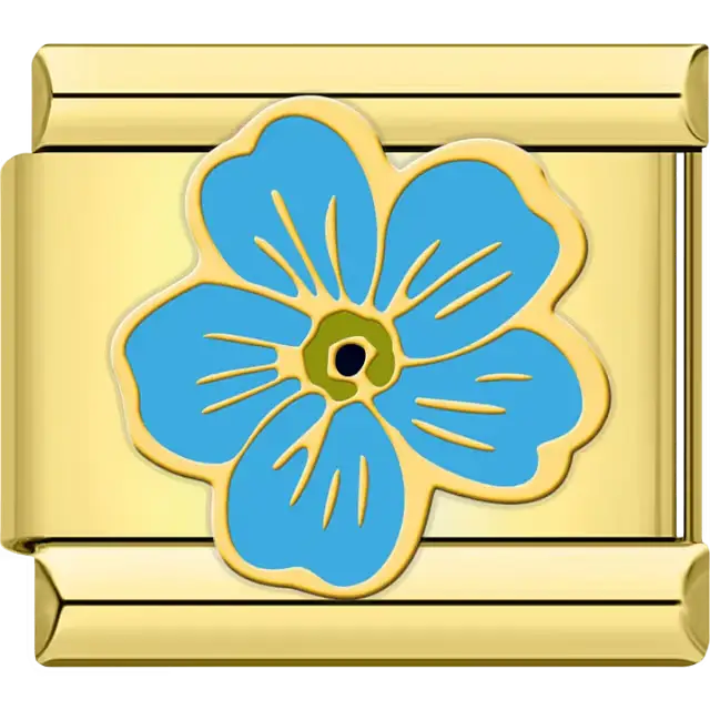 Blue flower with green and black center Italian charm bracelet link