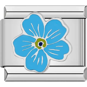 Blue flower with green and black center Italian charm bracelet link