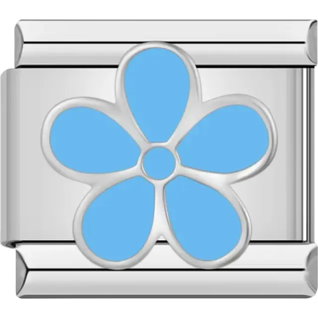 Light blue flower with silver outline Italian charm bracelet link