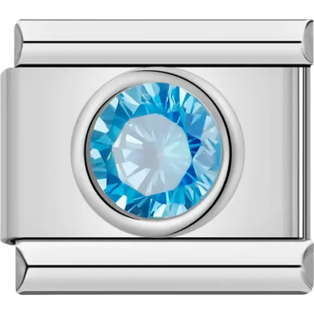 Faceted blue gemstone Italian charm bracelet link