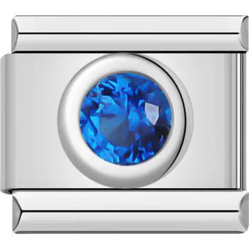 Round blue gemstone Italian charm bracelet link