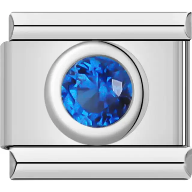 Round blue gemstone Italian charm bracelet link