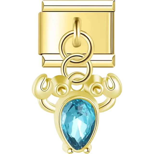 Blue gemstone crab silver body dangle Italian charm bracelet link