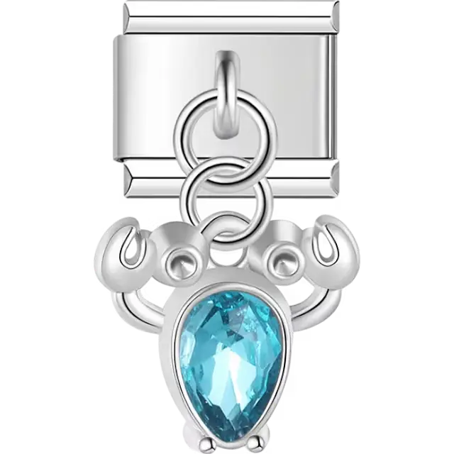 Blue gemstone crab silver body dangle Italian charm bracelet link