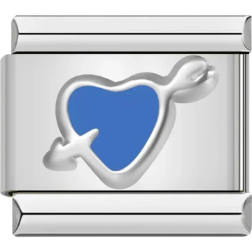 Blue heart with arrow Italian charm bracelet link
