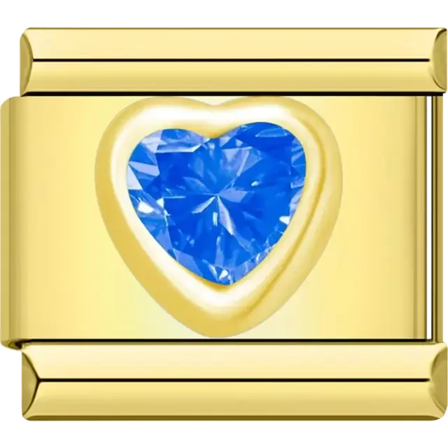Blue heart gemstone Italian charm bracelet link