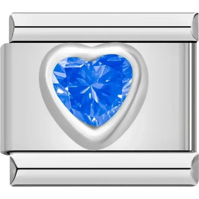 Blue heart gemstone Italian charm bracelet link