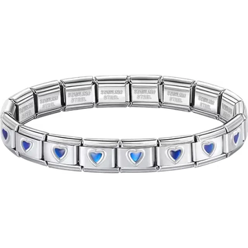 Blue hearts charms composing stainless steel Italian bracelet