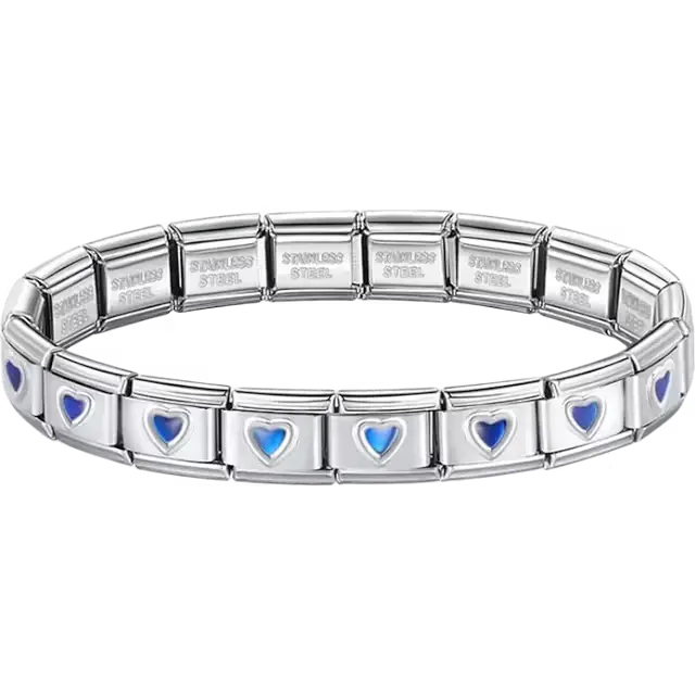 Blue hearts charms composing stainless steel Italian bracelet