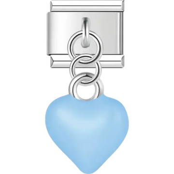 Blue heart-shaped dangle Italian charm bracelet link