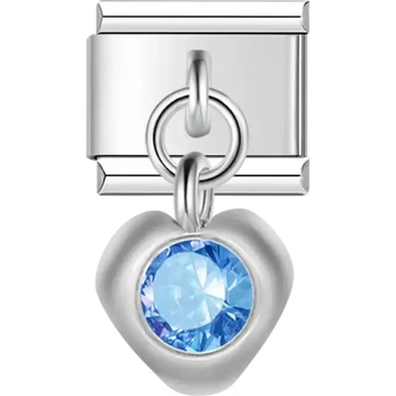 Blue gemstone heart-shaped dangle Italian charm bracelet link