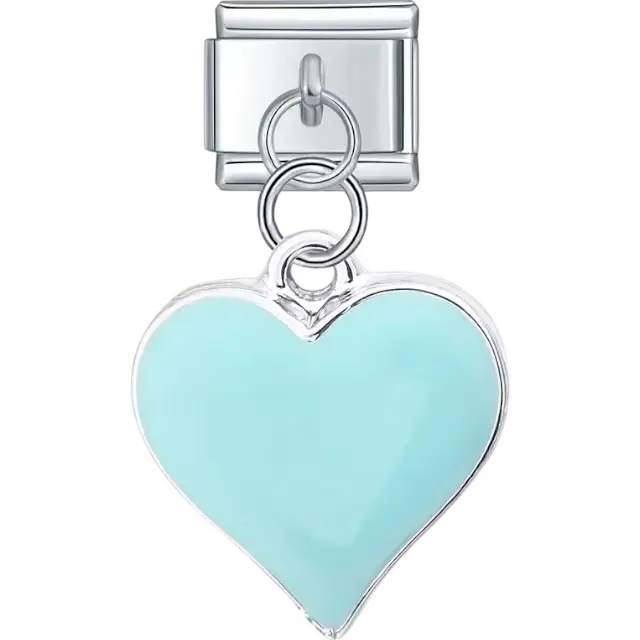 Light blue heart design in a dangle style Italian charm bracelet link