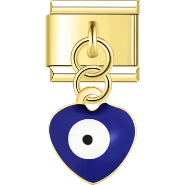 Dangle blue heart evil eye with white center Italian charm bracelet link