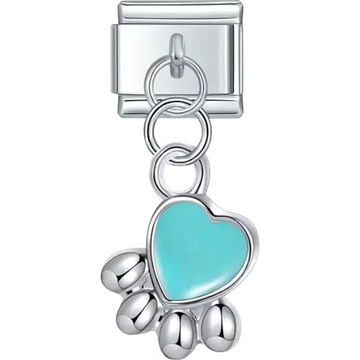 Turquoise heart with silver paw dangle design Italian charm bracelet link