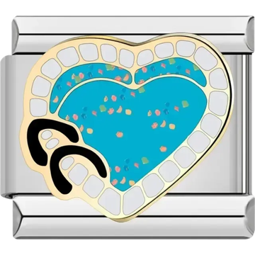 Blue heart with colorful speckles and detailed frame Italian charm bracelet link