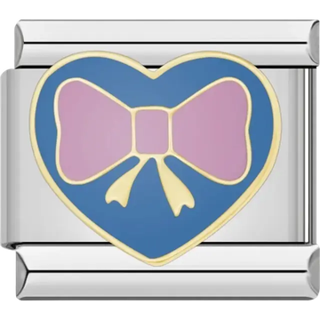 Heart and pink bow Italian charm bracelet link