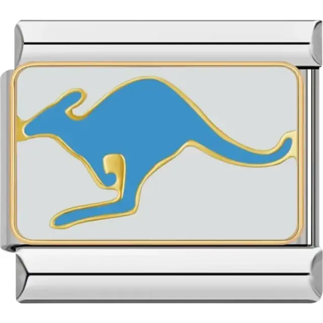 Blue kangaroo silhouette Italian charm bracelet link