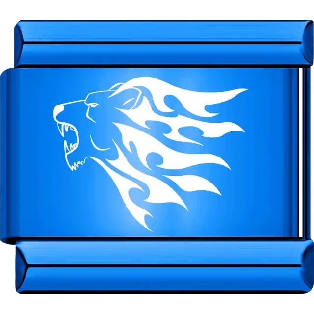 White lion head with flame-styled mane Italian charm bracelet link