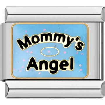 Blue background with “Mommy’s Angel” text and halo Italian charm bracelet link