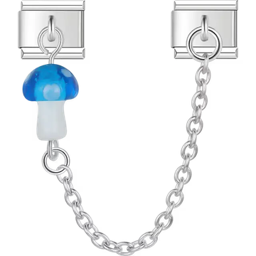 Blue mushroom with polka dots dangle safety chain Italian charm bracelet link