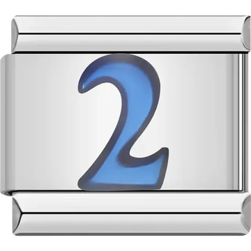 Blue number "2" Italian charm bracelet link