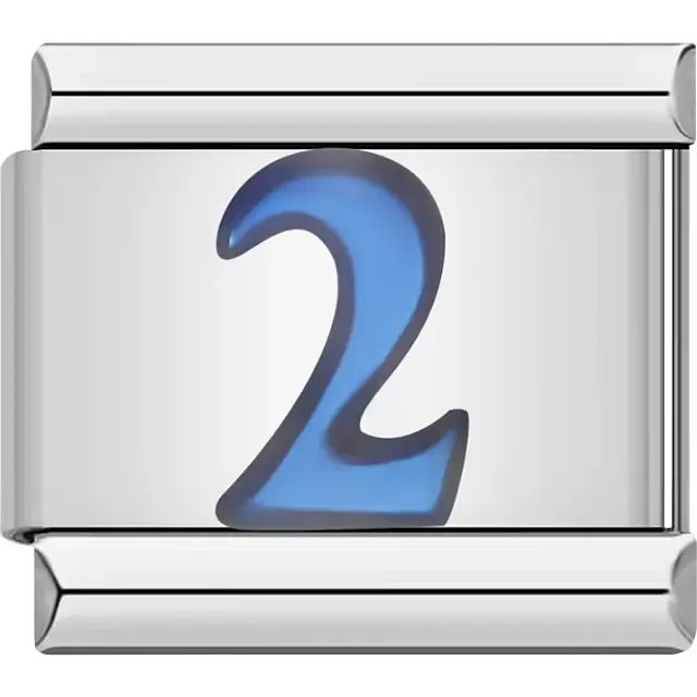 Blue number "2" Italian charm bracelet link