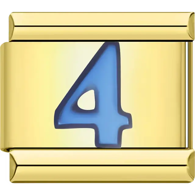 Blue number "4" Italian charm bracelet link