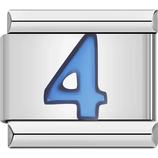 Blue number "4" Italian charm bracelet link