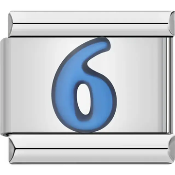Blue number "6" Italian charm bracelet link