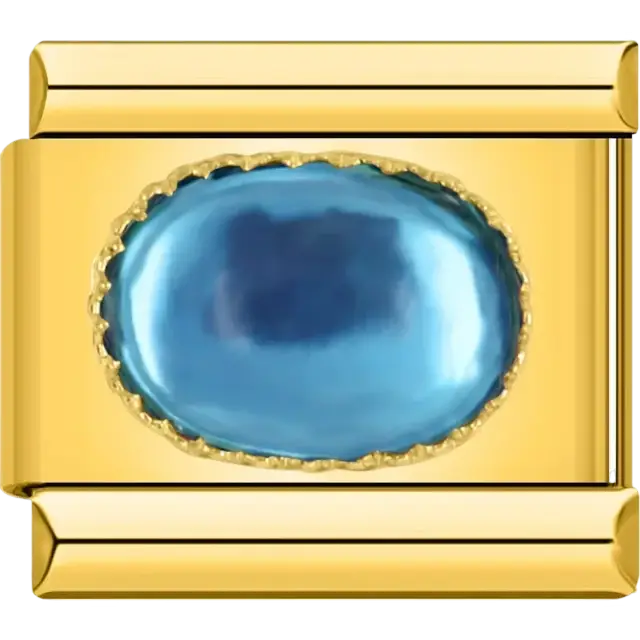 Bright blue oval stone with gold border Italian charm bracelet link