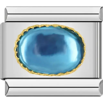Bright blue oval stone with gold border Italian charm bracelet link