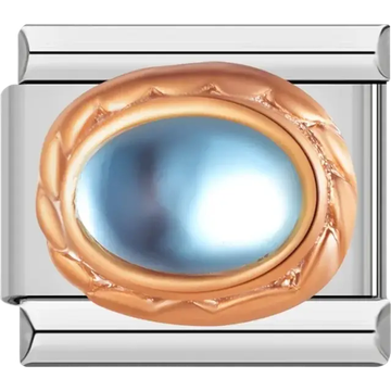 Blue oval stone with rose gold border Italian charm bracelet link